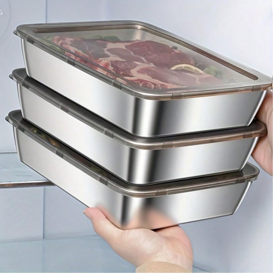 Food Storage Stackable Containers - 6pcs(3 Boxes+ 3 Lids) Stainless Steel