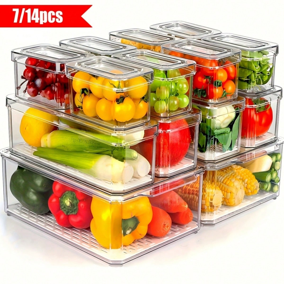 7/14 Pack Stackable Fridge Org - Food Storage Stackable Containers 评论和价格