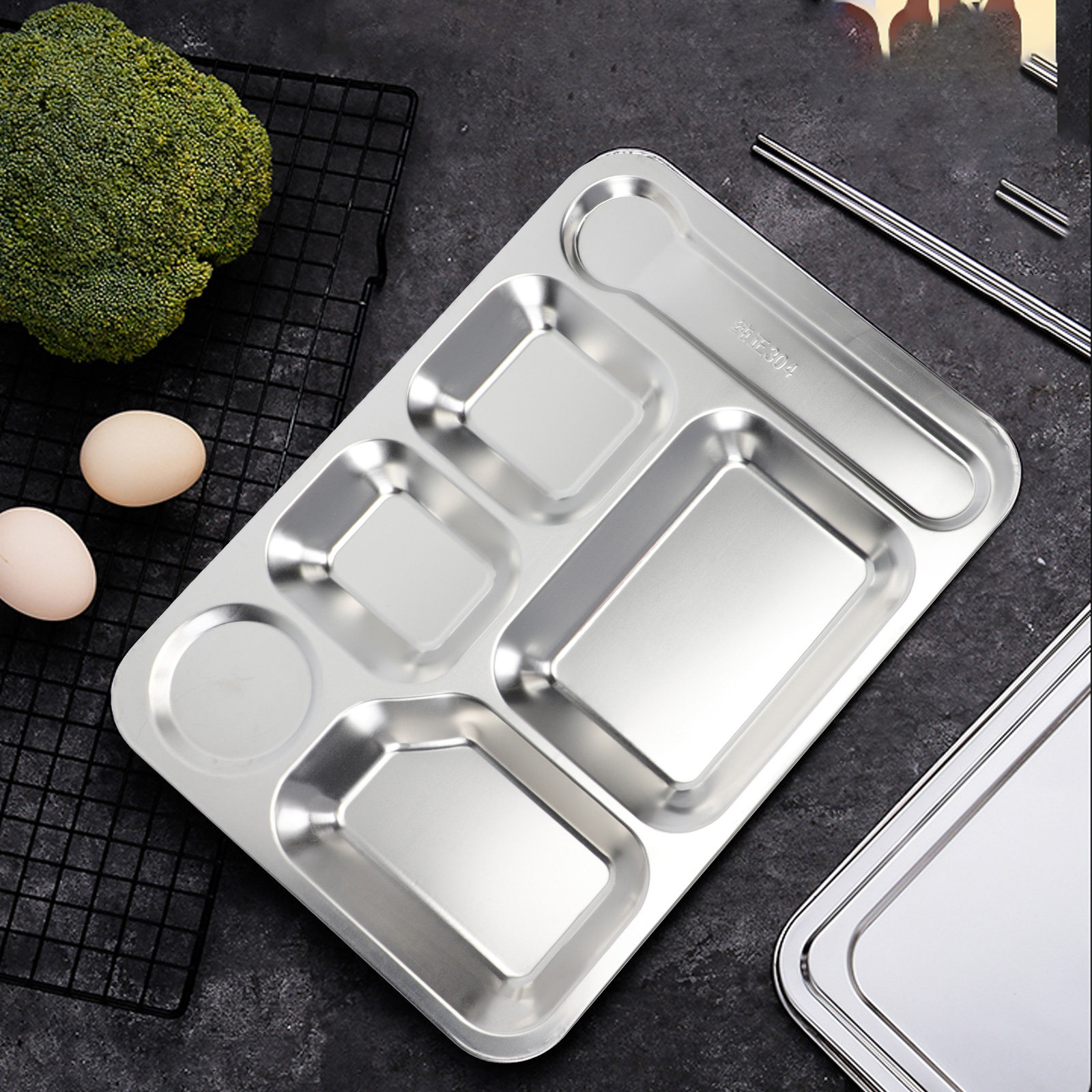 1pc Stainless Steel 6-Compartm - Food Storage Meals 评论和价格