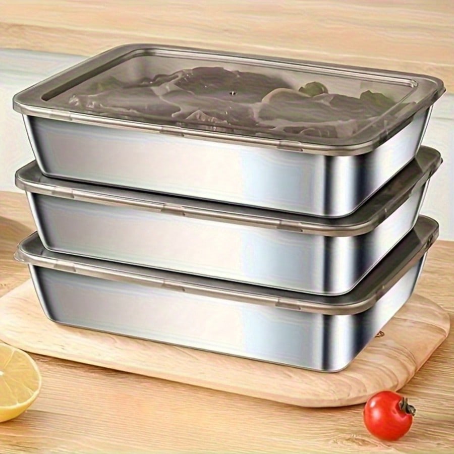 6pcs(3 Boxes+ 3 Lids) Stainles - Food Storage Stackable Containers 评论和价格