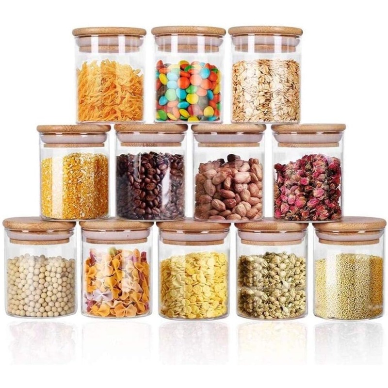 12 Glass Jars Set with Bamboo  - Airtight Cereal Jar 评论和价格