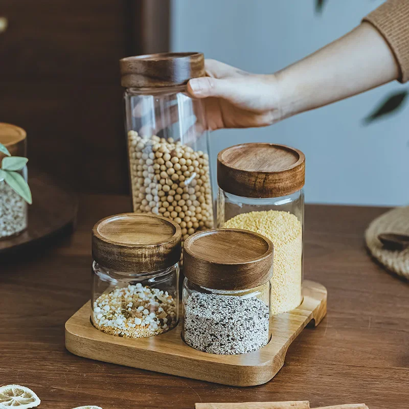 Wood Lid Orgnizer Glass Airtig - Food Storage Jars With Lids 评论和价格